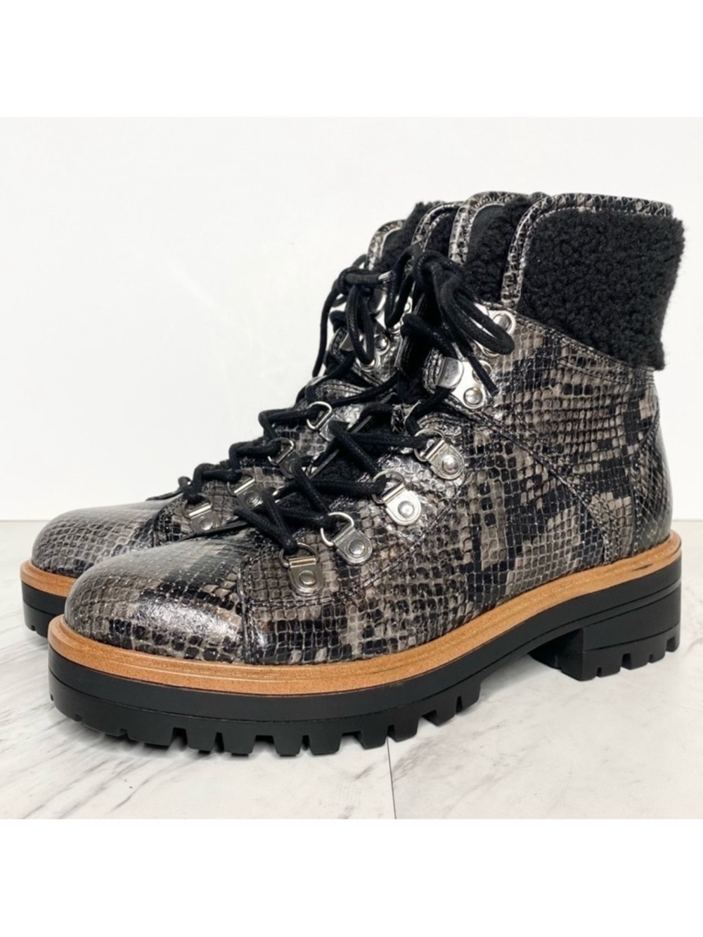 Marc Fisher Isalia Snakeskin Lace Up Lug Sole Bootie 6M